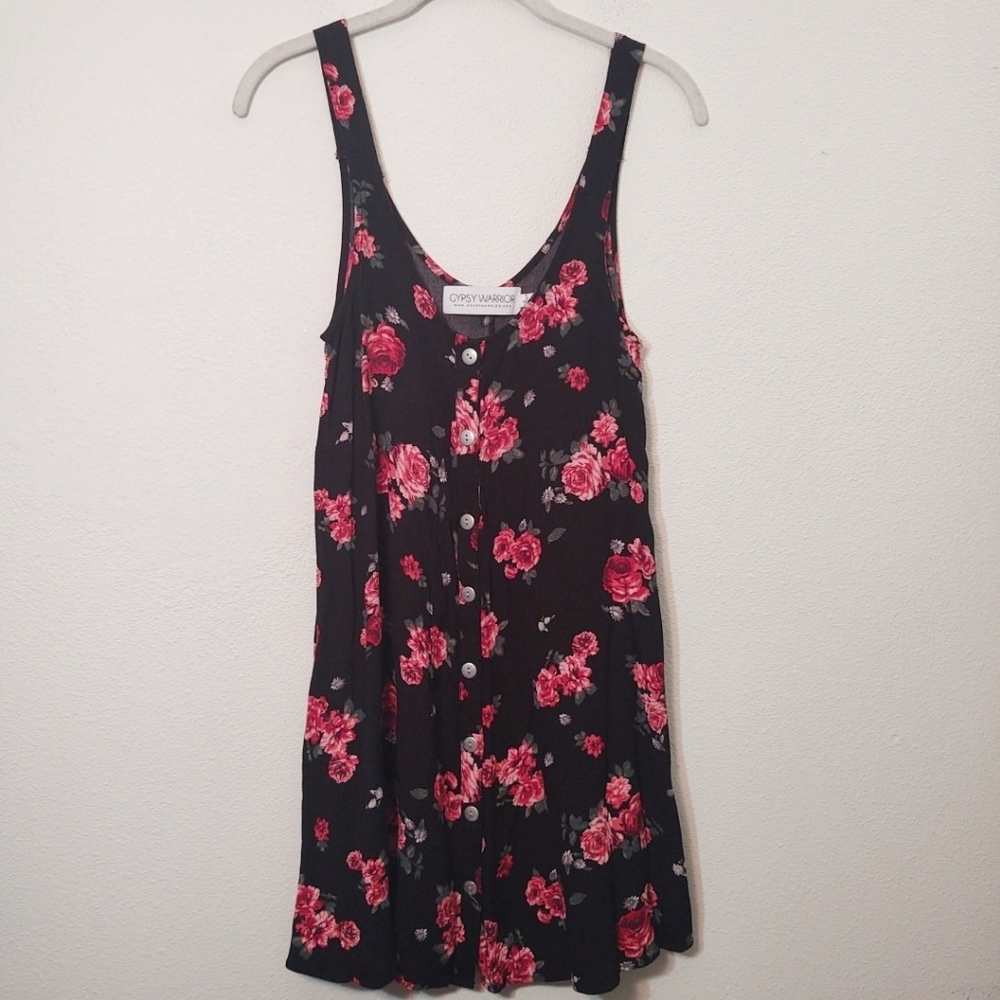 Gypsy Warrior Black & Red Floral Button Down Dress